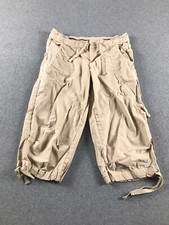 Vintage Nike Capri Pants Womens S Ivory Zip Pockets Drawstring Embroidered Logo