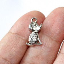 Dog Charms Antique Silver Tone Two Sided 15 charms in one lot CH417