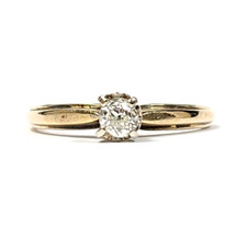 Vintage .15 Carat Euro Diamond 14k Yellow Gold Engagement Ring Size 6