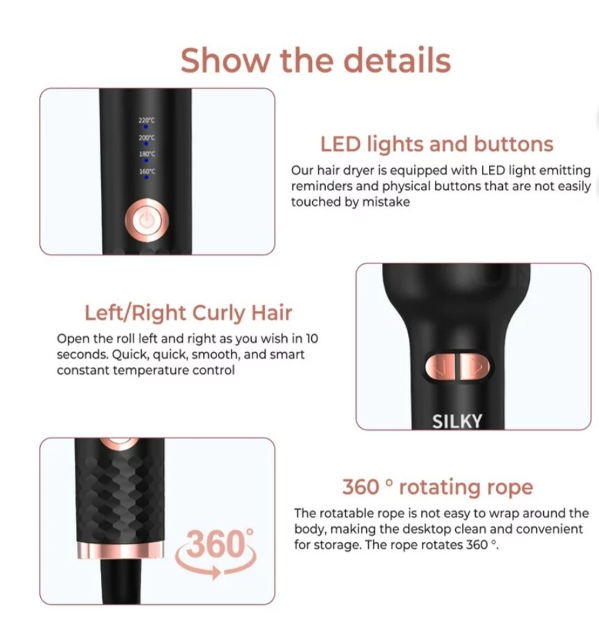 Automatic Hair Curler w/adjustable 6 temperature up to 220°c black/golden NEW