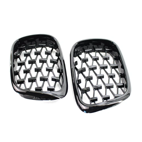 For BMW 5 Series E39 M5 1999-2003 Pair Black/Chrome Front Diamond Kidney Grilles - Picture 14 of 21
