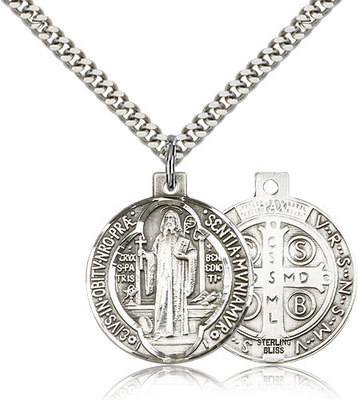925 Sterling Silver Saint Benedict 1 Round Medal Men Women Necklace 24 ...