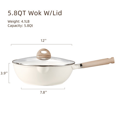 12'' Skillet White Granite Non Stick Saute Pan with Cover Bon Appetit Fry Pan