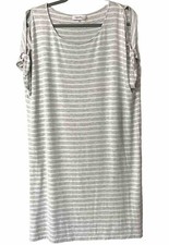 Calvin Klein Dress Size L Womens Gray Striped Soft Stretchy Casual Knit Sheath