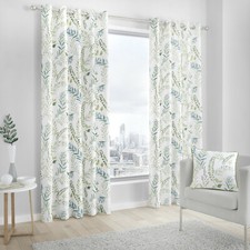 White, Blue & Green Fenworthy Bracken Leaf Floral Eyelet Curtains OR Cushions