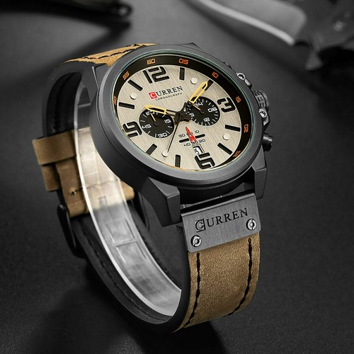 CURREN Orologio Uomo Militare Sport Cronografo Pelle Fanteria Reloj Para Hombre - Foto 14 di 25