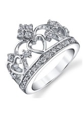 925 Sterling Silver Cubic Zirconia Princess Crown Tiara Ring Size 5,6,7,8,9,10