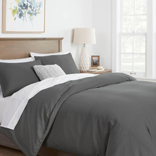 Luxury 100 Egyptian Cotton Twin Duvet Cover Set - 600 Thread Count, Dark Grey