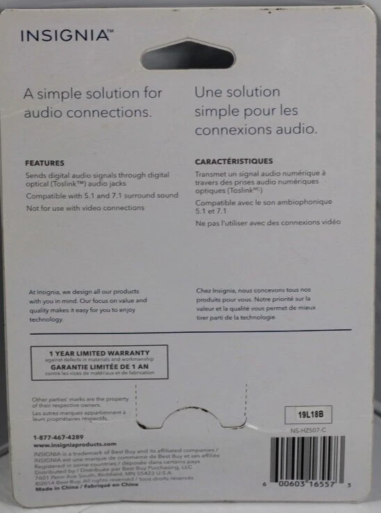 Cable de audio óptico digital Insignia de 6 pies/1,8 m Foto 2 de 4