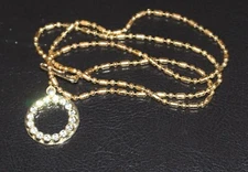 VINTAGE ZIP PULL 22 3/4" gold tone lightweight chain w/1" rhinestone fob/charm 