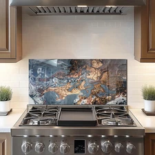 Tempered Glass Backsplash for Kitchen behind Stove,Marbling Stove Back Top Cover