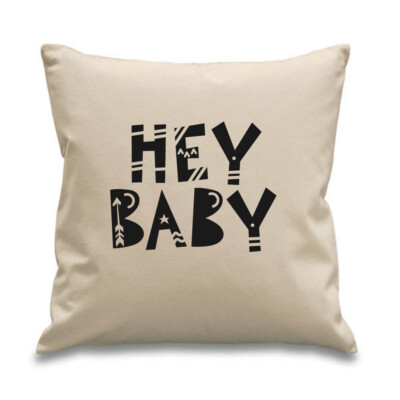 Kinder Hey Baby Nordic Scandi Kinderzimmer Kissen 45x45cm schwarz Baumwolle Canvas
