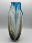 Large 15" Murano Glassware "Fenicio" Glass Vase Swirl Pattern Blue Smoky Brown