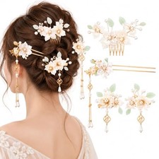 5 PCS Chinese Hair Pins, Hanfu Flower Hair Comb  Tassel Hair Sticks Camellia