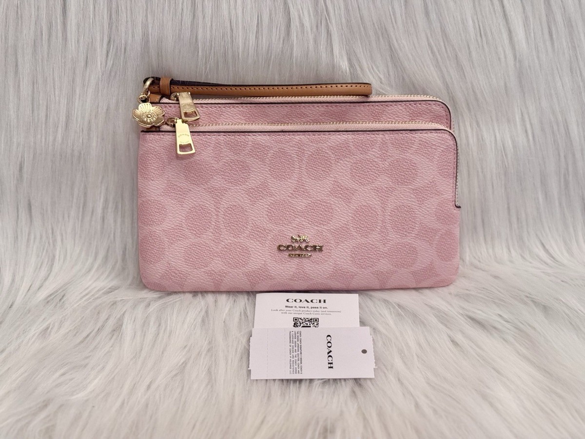 NWT Coach Double Zip Wristlet In Signature Canvas With Charms