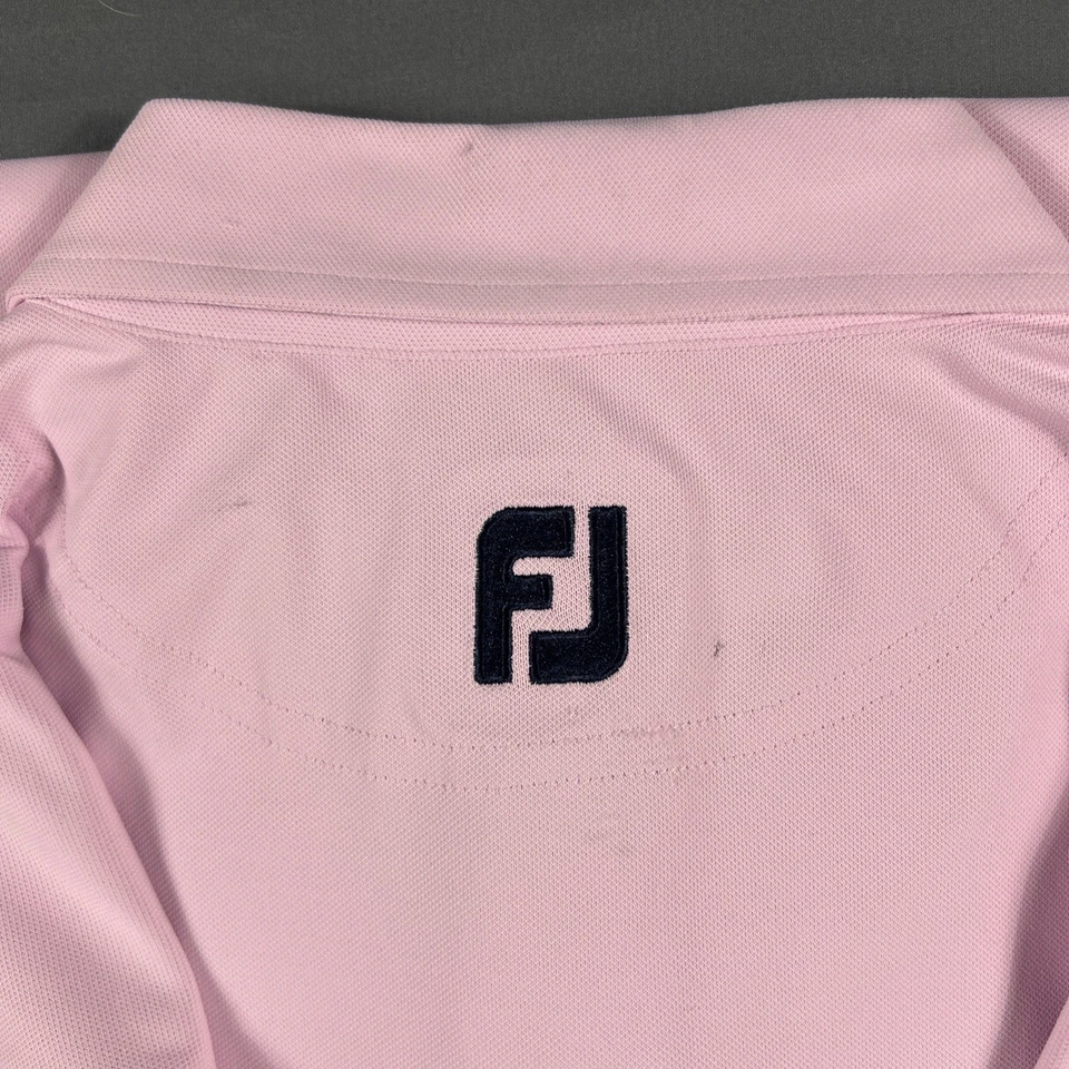 Camisa polo de golfe FootJoy stretch pique sólida grande poliéster rosa nova com etiquetas MSRP $88 - Imagem 4 de 4
