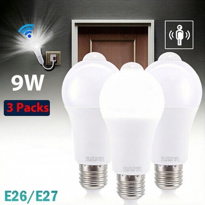 3Pack Dusk to Dawn E27 PIR Motion Sensor Lamp 12W LED Bulb Light Infrared Motion