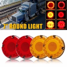 Red/Amber 7inch Round LED Trailer Truck Bus Tail Light Stop Turn Signal DRL US
