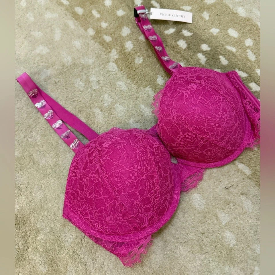 Victoria’s Secret Nuevo Con Etiquetas Rosa Corazón Diamante Muy Sexy Sujetador Push-up Mujer Talla 38D Foto 3 de 4