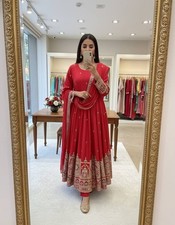 Exclusive Look Chinon Silk Red Gown Bottom With Dupatta For Festival Wear