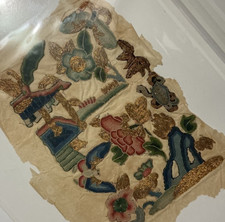 Oriental art  …gold thread…14k rice  paper hand made 1800s fragile fire cracker.