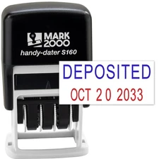 Mark 2000 Self-Inking Rubber Date Office Stamp with Deposited Phrase Blue Ink...