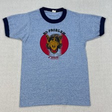Vintage ALF Ringer T Shirt Kids L Size 14-16 Heather Blue "No Problem" USA 80s
