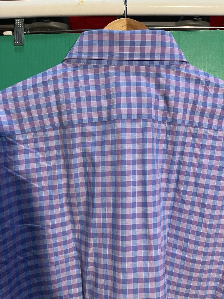 Camisa social masculina TaylorByrd Collection 4XLT nova com etiquetas roxa azul xadrez Gingham longa - Imagem 3 de 4