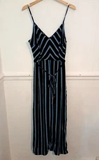 New Look Womens Jumpsuit Black Size UK 14 Blue Belted Cropped Sleeveless