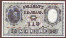 SWEDEN  10 Kronor  1945     Crisp UNC