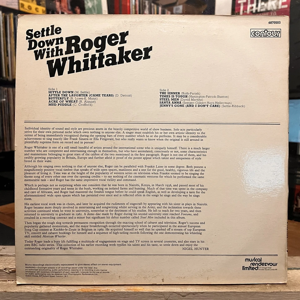 [POP/FOLK]~EXC LP~ROGER WHITTAKER~Settle Down With~[1971~CONTOUR~Issue]~UK IMPOR - Image 2 of 4
