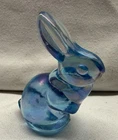 Fenton Blue Carnival Art Glass Iridescent Mini Easter Bunny - Paperweight Decor