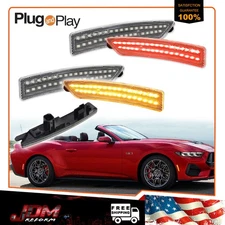 For Ford Mustang 2024-2025 Clear Front Amber+Rear Red LED Side Marker Lights 4X