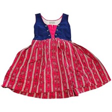 Vintage Girls Kids 60s Red Blue Tiny Floral Print Sleeveless Sundress Size 80