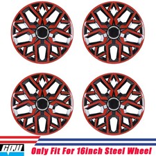 16in Black Matte Red Lacquer Wheel Covers Hub Caps For R16 Auto Tire Steel