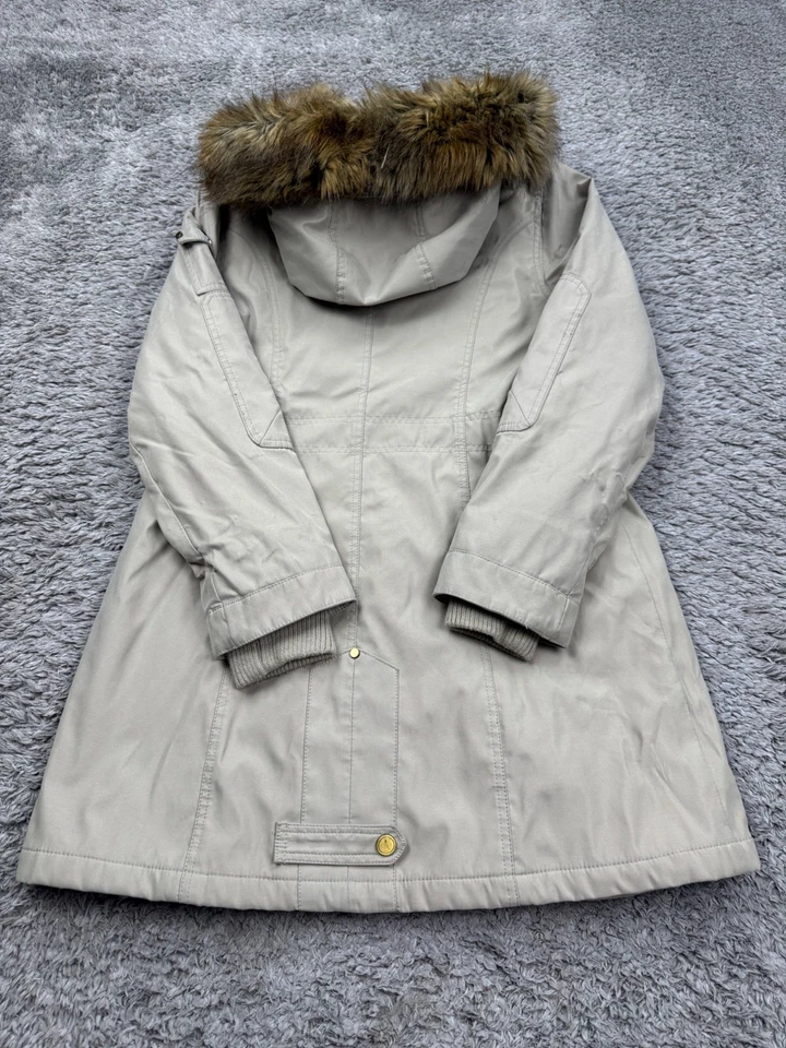 1 Madison Expedition 女式中号米色人造毛皮连帽 Anorak Parka 滑雪外套 — 第 2/4 张图片