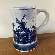 Blauw Delfts Handpainted Ceramic Mug Dutch Windmill Scene Made in Holland Decor