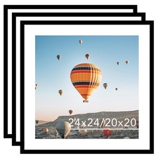 24x24 Picture Frame Set of 3 Black with 20x20 Mat, Display Photo 20x20 with M...