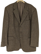 JOSEPH ABOUD Mens Blazer SIZE TAG 43R 100% Wool Tan Brown Check Pre owned GREAT