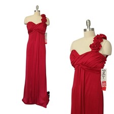 Vintage 90s Red Maxi Prom Dress Formal Gown Size S M New Rosette One Shoulder