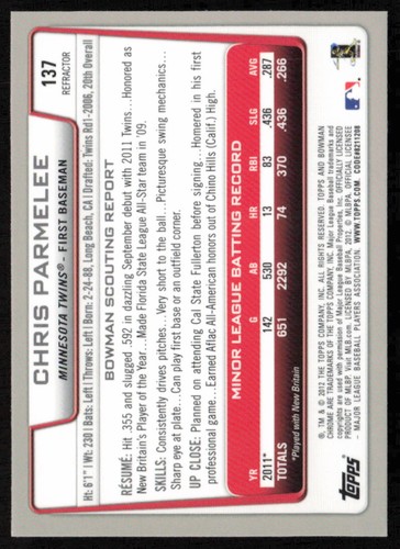 2012 Bowman Chrome #137 Chris Parmelee Rookie REFRACTOR - FREE SHIPPING - Picture 2 of 2