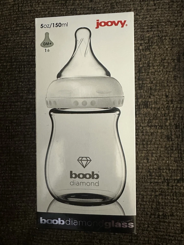 Lot of 3 Joovy Boob Diamond Glass Baby Bottle 5oz/150ml 0M+ Single Hole Nipple - Image 2 of 3