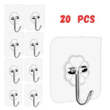 20 Adhesive Sticky Hooks Heavy Duty Clear Wall Seamless Hooks Hangers