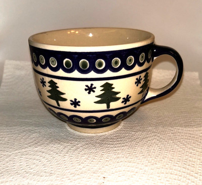 Boleslawiec Polish Pottery Mug Large Soup Mug Evergreens