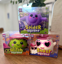Crazy Fun Halloween Squishy Squeeze Toys Set Spider Witch Ghost Multicolor 3pk