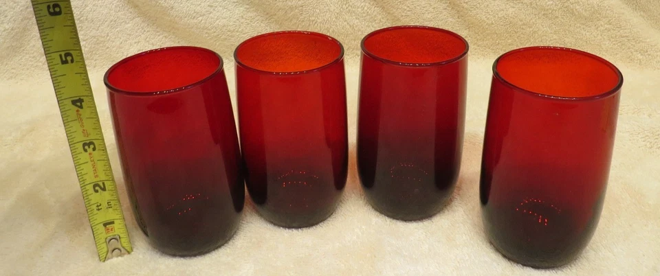 Set Of  4  Vintage  4 1/4" Anchor Hocking Royal Ruby Roly Poly  Tumblers - Image 2 of 2
