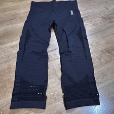 Gymshark Pants Womens Medium Black Seamless Capri Leggings Mesh Crop Athletic