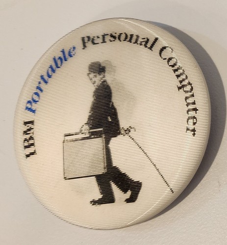 Vtg IBM Portable Personal Computer Lenticular Button Pin Charlie Chaplin Rare