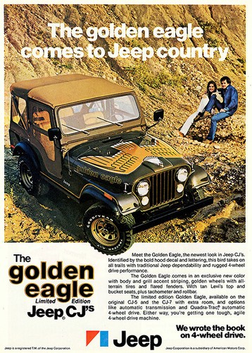 Póster publicitario vintage de automóvil Jeep The Golden Eagle enmarcado en lona Giclee - Imagen 6 de 6