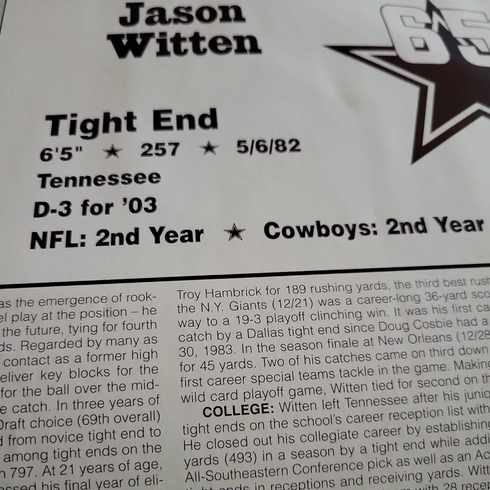 Jason Witten Dallas Cowboys  14"×11" Poster Papa Johns - Image 4 of 4